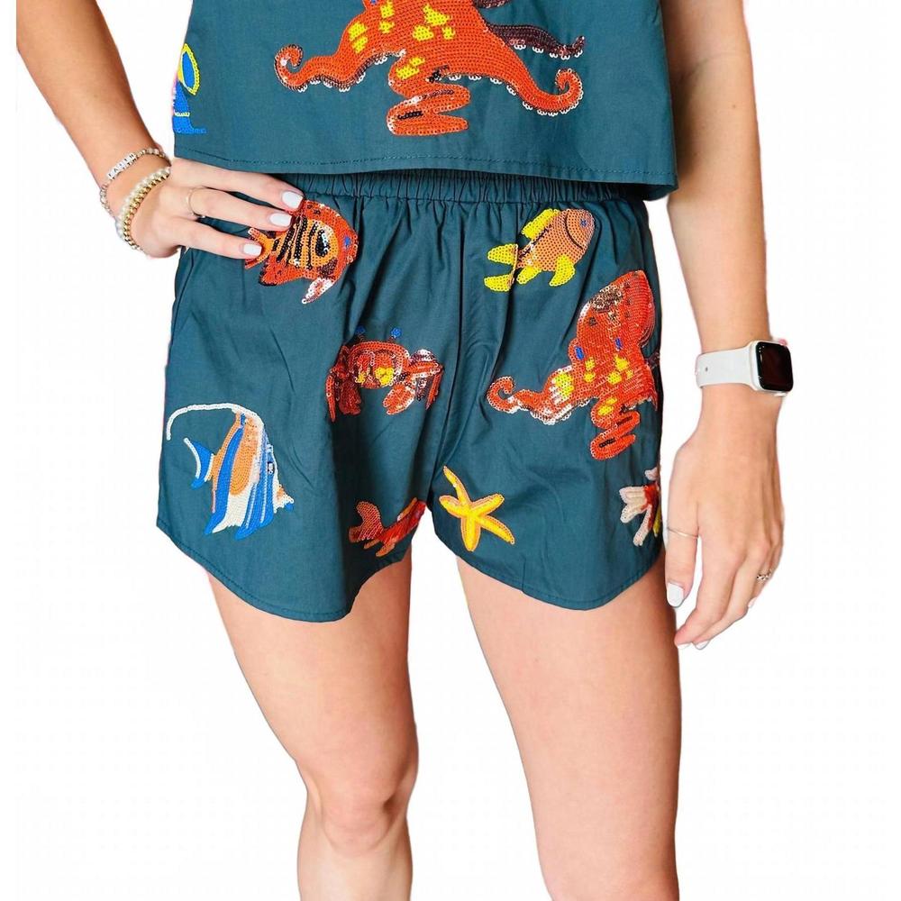 NEW QUEEN OF SPARKLES under the sea icon shorts in navy - Picture 4 of 4